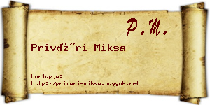 Privári Miksa névjegykártya